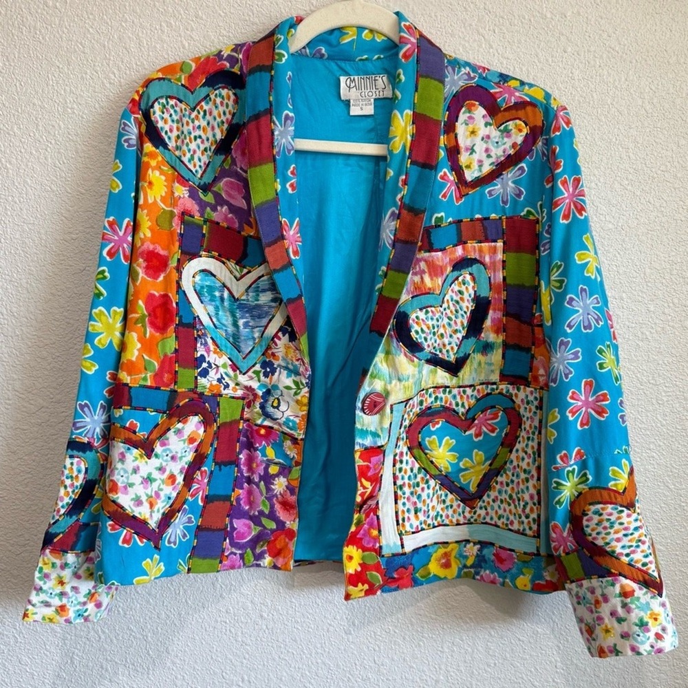 Minnie's Closet Womens Patchwork Heart Floral Blazer Jacket Multicolor‎ S Boho